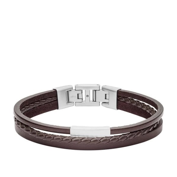 Armband - FOSSIL - Vit Stål och Äkta Läder - Unisex - Elegant - Hållbar