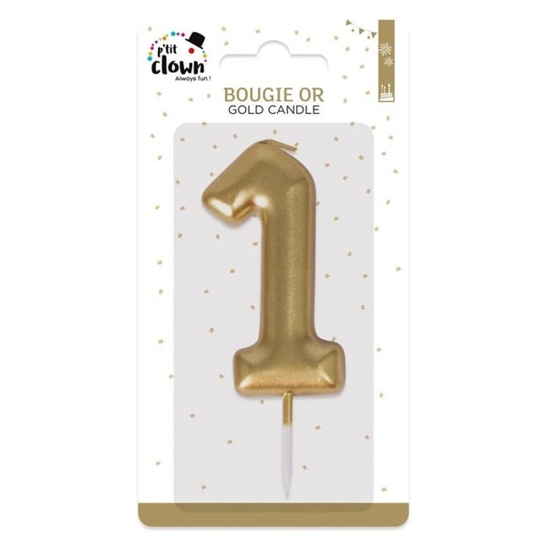 Födelsedagsljus - LILLA CLOWN - Siffra 1 - Guld - 9 x 5 cm - Festdekoration