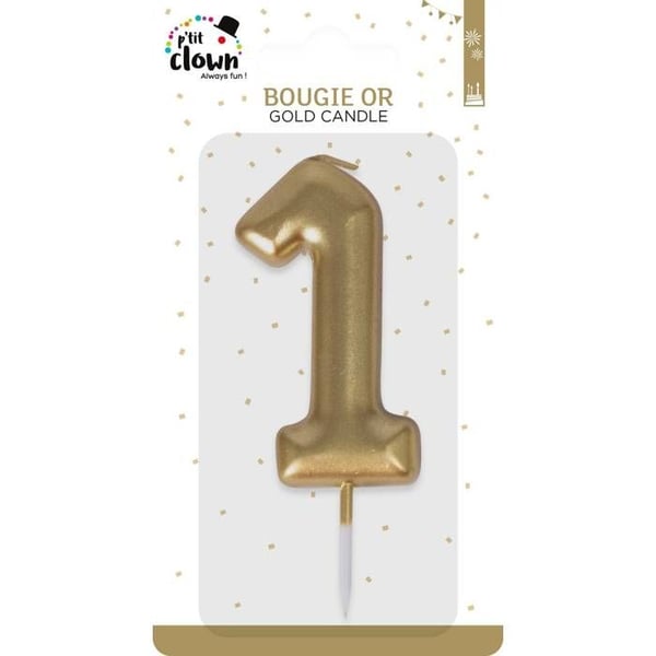 Födelsedagsljus - LILLA CLOWN - Siffra 1 - Guld - 9 x 5 cm - Festdekoration