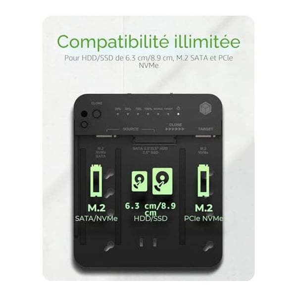 HDD/M.2 NVMe dockingstation - ICY BOX - USB 3.2 Gen 2 kloning - 10 Gbit/s - Kompatibel med 2,5/3,5" & M.2 SSD