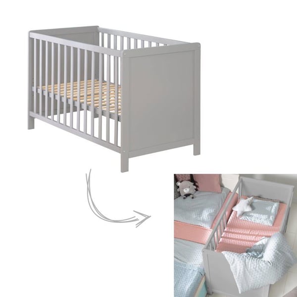 Säng Baby 2 i 1 - ROBA - Självständig och Co-sleeping - Justerbar sängbotten - Taupe
