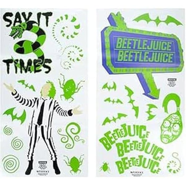 Beetlejuice väggklistermärken från Warner Brothers film med officiell licens och 50 återanvändbara dekorationer för rum.