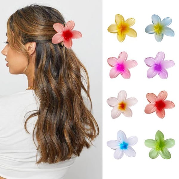 8 Delar Hårklipp Blomma, Plumeria Klipp, Stora Antiglidsklor, Hår Blommor Konstgjord - sh