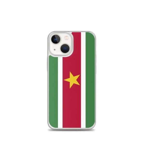 Telefonfodral – Surinamets flagga – Kompatibel med iPhone 13 mini – Mjuk fodral – Slitstark och stötdämpande - Silikon - Pixelforma