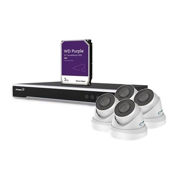 EtiamPro HD övervakningskit med 4 vita IP-kameror, 8-kanals PoE nätverksinspelare (NVR) & 20m CAT6 kablar,