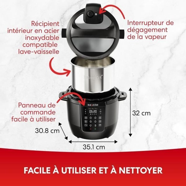 Multikoger 5,7L - INSTANT - Elektrisk trykkoker - Rustfritt stål - 7 funktioner - Sort