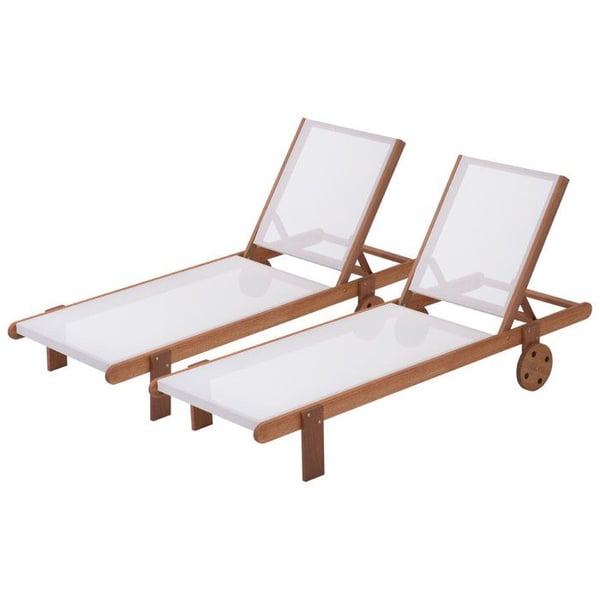 Set med 2 solsängar i Shorea-trä - Textilene ecru - Ljusbrun - L193 x D71 x H80 cm