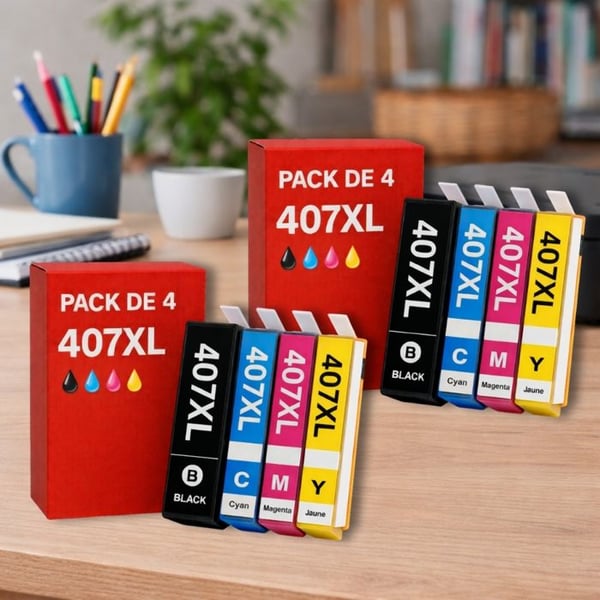 Pack med 8 kompatibla EPSON 407 XL-blanketter för skrivare WorkForce 4745, 4745DTWF, Pro WF-4745, Pro WF-4745DTWF
