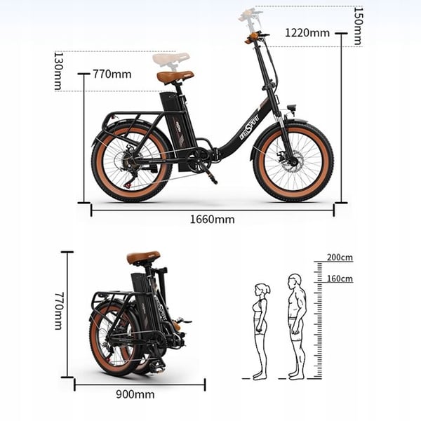 Fällbar elcykel - ONESPORT - OT16-2 - 48V 17Ah 250W - Räckvidd 120 km - Bluetooth