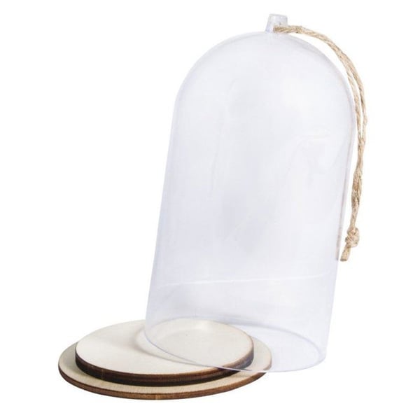 Plastklocka med bas, 8cm 13cm, med jute snöre