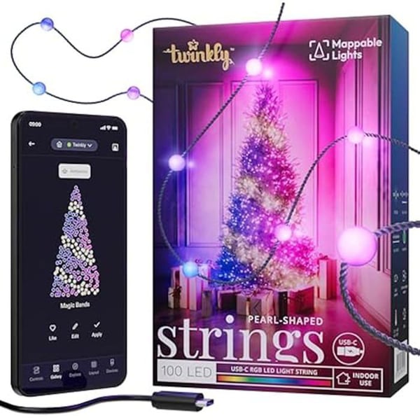 Light Garland - TWINKLY - Pearls 100 LED - Flerfärgad RGB - USB-C - Anpassade effekter