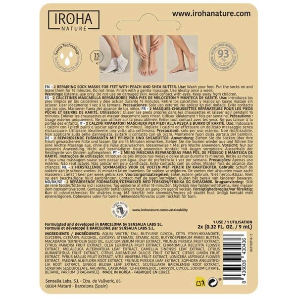 Iroha Nature Masque Corps Sokkereparationsmaske Fersken &amp; Sheasmør 2 enheder