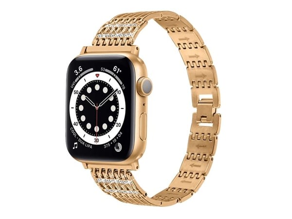 Armband för Apple Watch 42/44/45mm i rostfritt stål med strass i guld