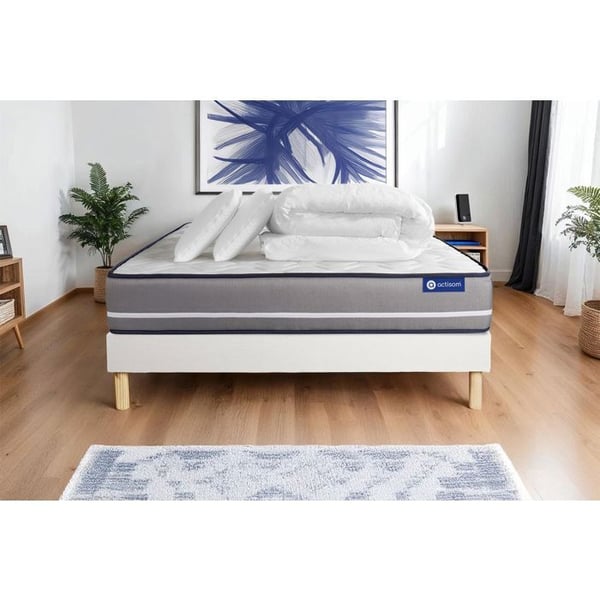 Komplett sängpaket 140x200 cm - Madrass + Sängbotten Vit (i kit) + 2 kuddar + Täcke - Actilatex P