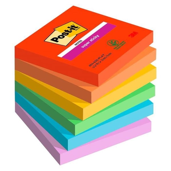 Färgnoteringar - Post-it - Super Sticky - 76 x 76 mm - Paket med 12 - 90 olika ark