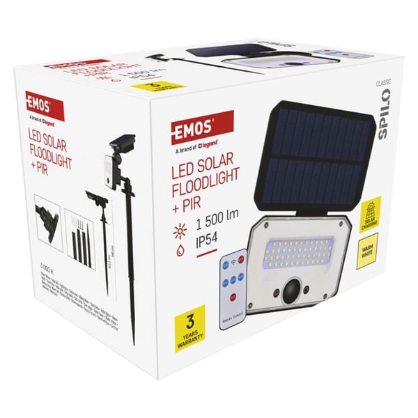Spot Solaire LED - EMOS - SPILO - 1500LM - IP54 - PIR-detektor