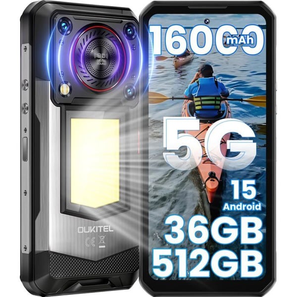 OUKITEL WP56 5G Smartphone Robust Android 15, 36GB+512GB 16000mAh 6.8" 120Hz 108MP+32MP Telefon med Högtalare 128dB NFC, Svart