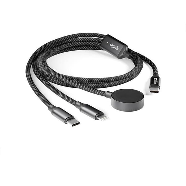 Spello 3i1 USB-C till USB-C, Lightning och Apple Watch 1,2m - Svart