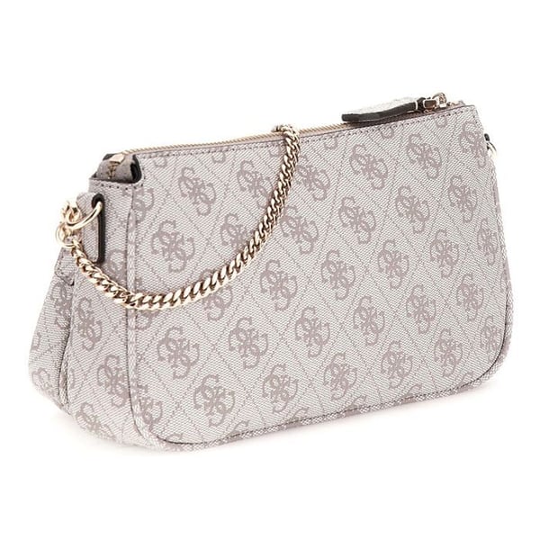 GUESS Axelväska i taupe och vitt för kvinnor - Noelle II Dubbelpouch Crossbody-väska Mörkt taupe Logotyp 324449