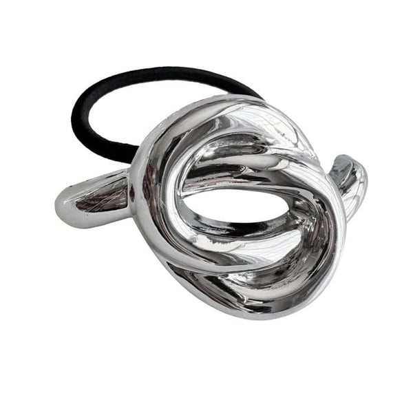 Hårsnodd - AVIZAR - Skulptural Chique Knyt - Silverfärgad - Mjuk Polyester - Rostfritt Stål