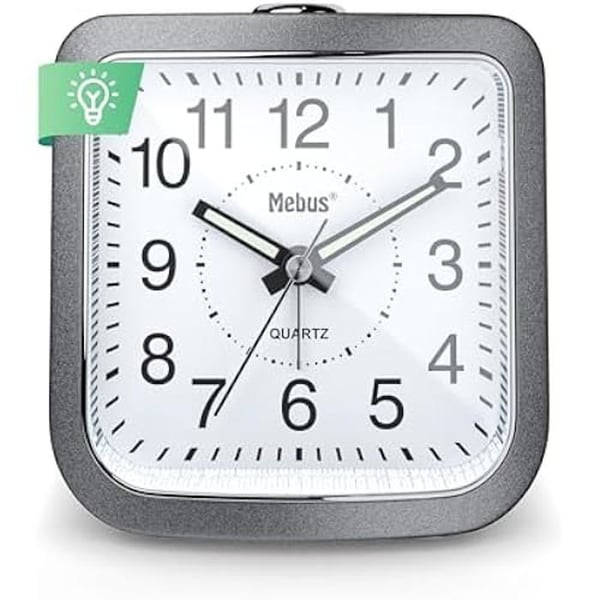 Analog väckarklocka - MEBUS - Tyst - Luminösa visare - Snooze-alarm - Inbyggd belysning