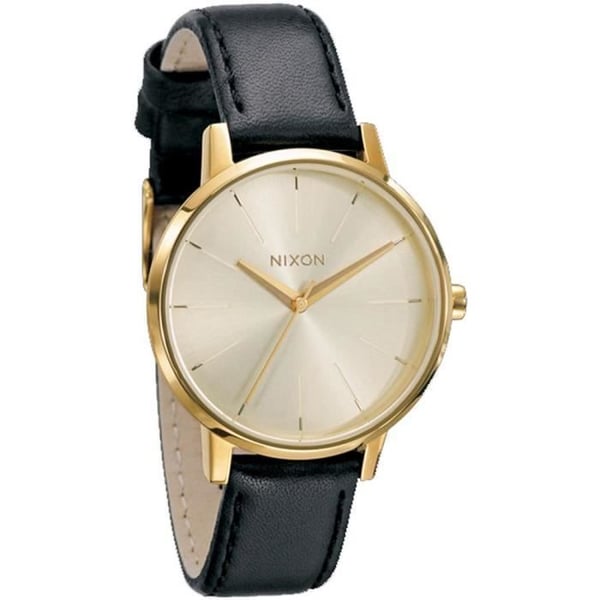 Damklocka - NIXON - KENSINGTON A108501 - Svart läder - Rund guldfärgad boett - Analog kvarts