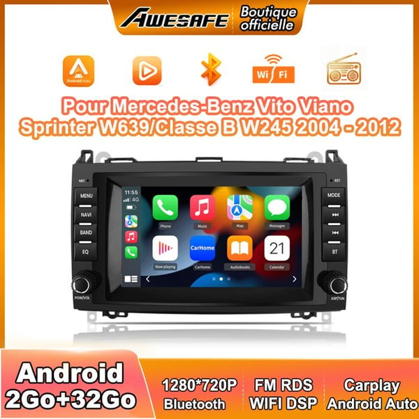 AWESAFE Autoradio Android 13 för Mercedes Benz Vito Viano/Sprinter W639 W245/Class B 2Go+32Go med 7'' Skärm Android Auto Carplay