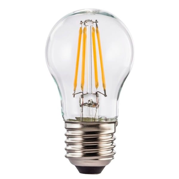 Ampull filament LED, E27, 470lm ersätter 40W, droppampull, vit klar, transparent.