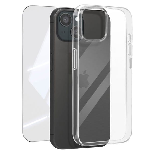 Skyddspaket för iPhone 15 - MAYAXESS - Mjukt fodral och 9H härdat glas - Genomskinlig