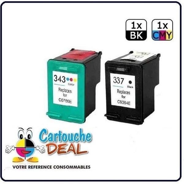 HP 337 - HP 343 - HP OfficeJet 6310 6315 PSC 4180 Photosmart C4100 C4180 C4190 Lot 2 kompatibla patroner HP337 HP343