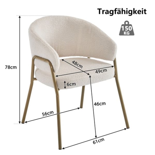 Ruokatuoli - MUVOE - Lampaanveluuri - Kultaiset jalat - 2 kappaleen setti - Tyylikäs muotoilu