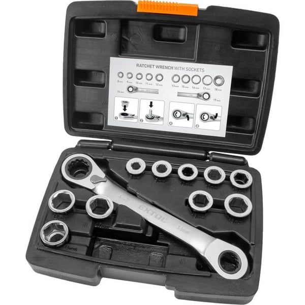 Kratnyckel - EXTOL - Set om 11 - Krom-vanadium stål - Storlekar 8-19mm - Dubbel sida