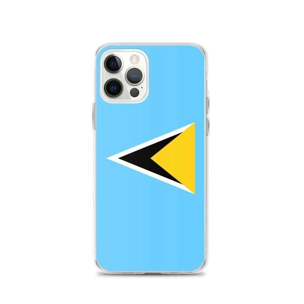 Mobilskal – Saint Lucias flagga – Kompatibel med iPhone 12 Pro – Flexibelt fodral – Slitstarkt och stöttåligt - Silikon - Pixelforma