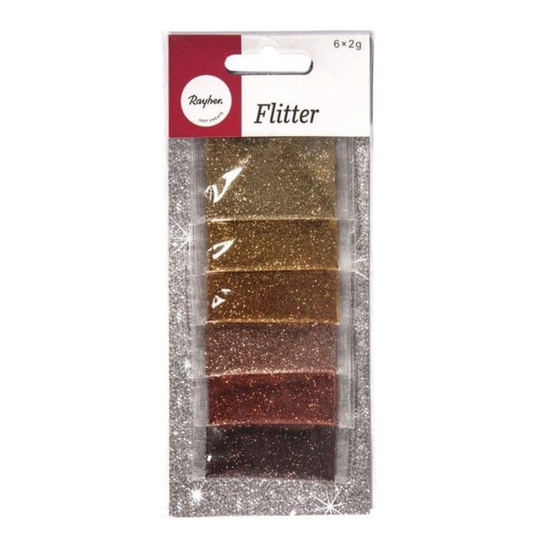 Glitter Powder Mix - , guld / koppar, 6 färger på 2g, 12g