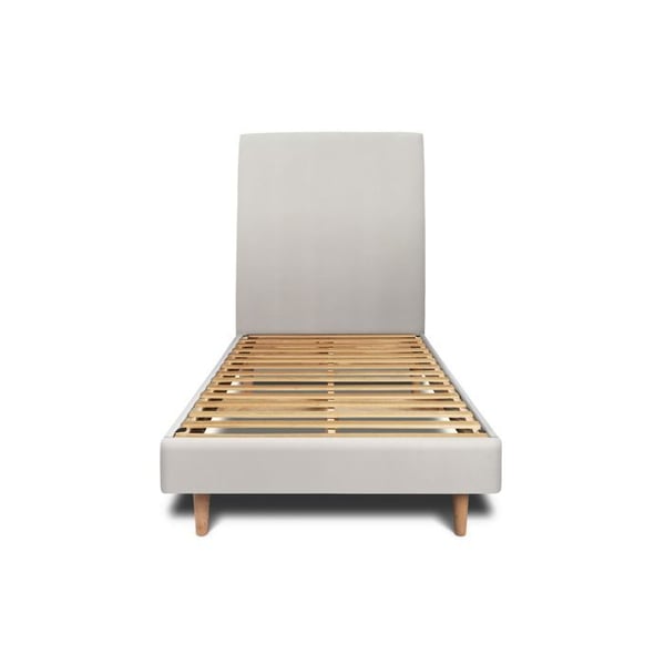 Säng 90x200cm med klädd huvudgavel i sammet och sängram - Massivt trä - Skandinavisk - Modern
