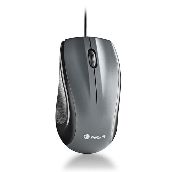 NGS MUSK : Trådbunden laser-mus 1200 dpi med USB-anslutning. 2 knappar + scroll. Ambidextri. Plug and Play. Grå färg.