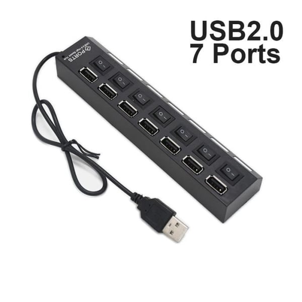 USB 3.0 Hub - AIHONTAI - 7 Porte - Kompatibel med Macbook Air - Sort - IT Tilbehør
