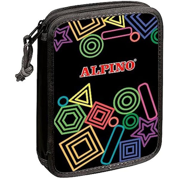 Dubbel skolåda - ALPINO - Svart - 2 dragkedjor - Inre förstärkning - Multicolor
