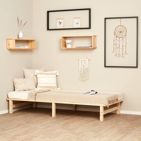 Lit Palette 90x200 cm Naturligt Trä med Sängbotten – Enkel Säng / Gästsäng Lätt Montering - HOMESTYLE4U