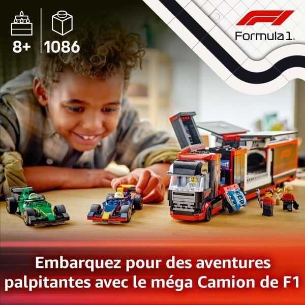 LEGO City 60445 F1-lastbil med RB20 och AMR24 F1-bilar - Spel för pojkar från 8 år.