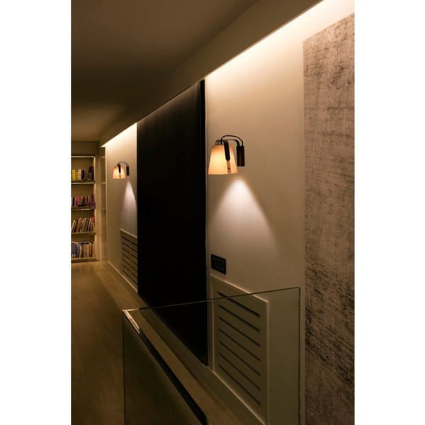 Vägglampa - FARO BARCELONA - STOOD - Skärm i trä - Matt svart - E27