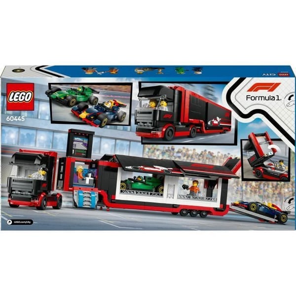 LEGO City 60445 F1-lastbil med RB20 och AMR24 F1-bilar - Spel för pojkar från 8 år.