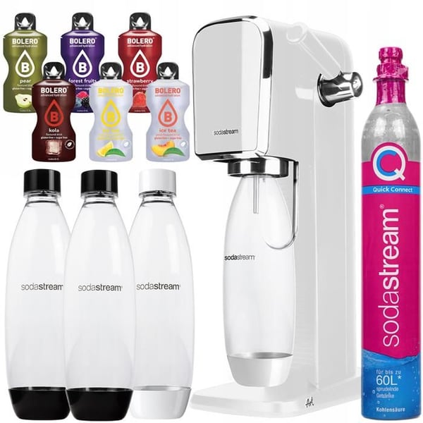 Saturator för kolsyrat vatten - Sodastream - ART Vit - Förpackning med PET-flaskor 1L - Bolero smaker utan socker