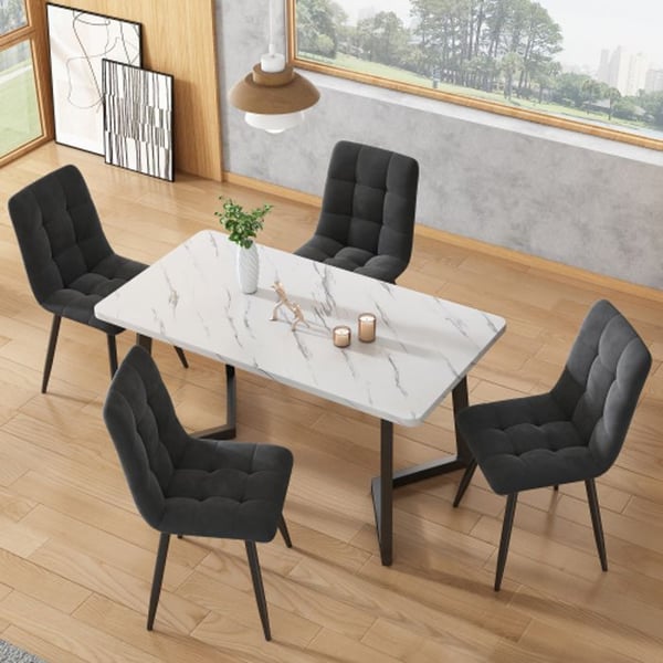 Spisestuestole - MUVOE - Sæt af 4 - Mørkegrå velour - Moderne design - Metalramme