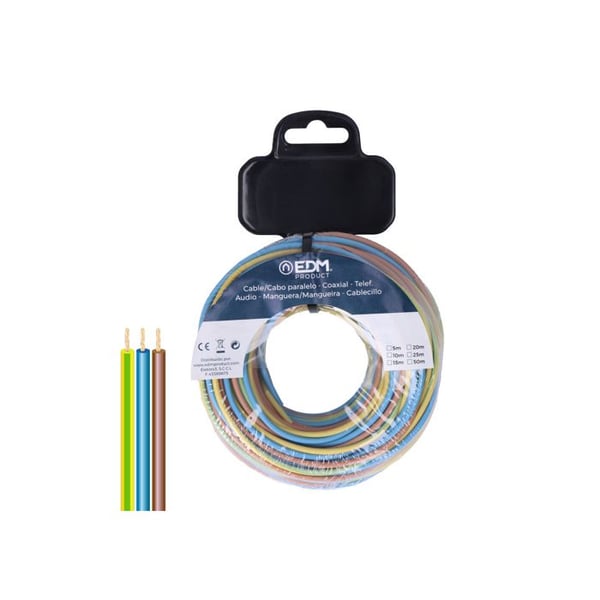 Flätad kabelrulle H07z1-k 3 G 1,5 Mm² 15 M 3 färger