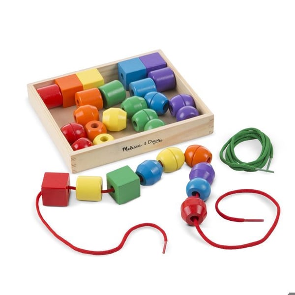 Primära snörpärlor - MELISSA & DOUG - Trettio träpärlor - Blandat - Från 3 år