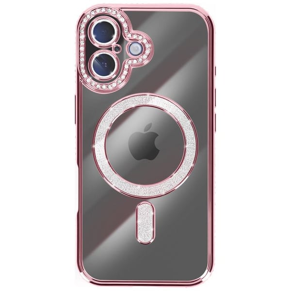 iPhone 17-fodral Kompatibel med MagSafe med Champagne Rosa Strasskant