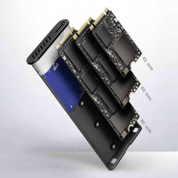 AXAGON EEM2-SG2 RAW BOX Kabinett för SSD M.2 USB-C® (USB 3.2 Gen 2) 10 GBit/s M.2 PCIe NVMe 2242, 2260, 2280 EEM2-SG2