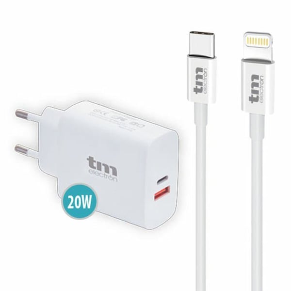 Väggladdare 20W - TM Electron - Lightning/USB-C - Vit - 1 enhet - Kompakt - 15.5 cm höjd - 2.5 cm bredd