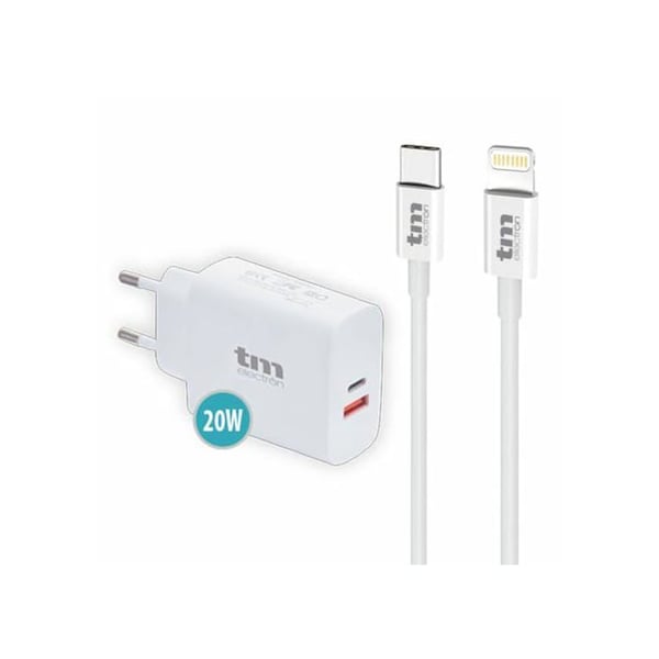 Väggladdare 20W - TM Electron - Lightning/USB-C - Vit - 1 enhet - Kompakt - 15.5 cm höjd - 2.5 cm bredd